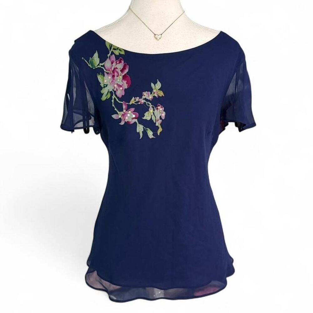Robbi Bee 100% Silk Fairy core beaded open back tiered short sleeve size XL (12)